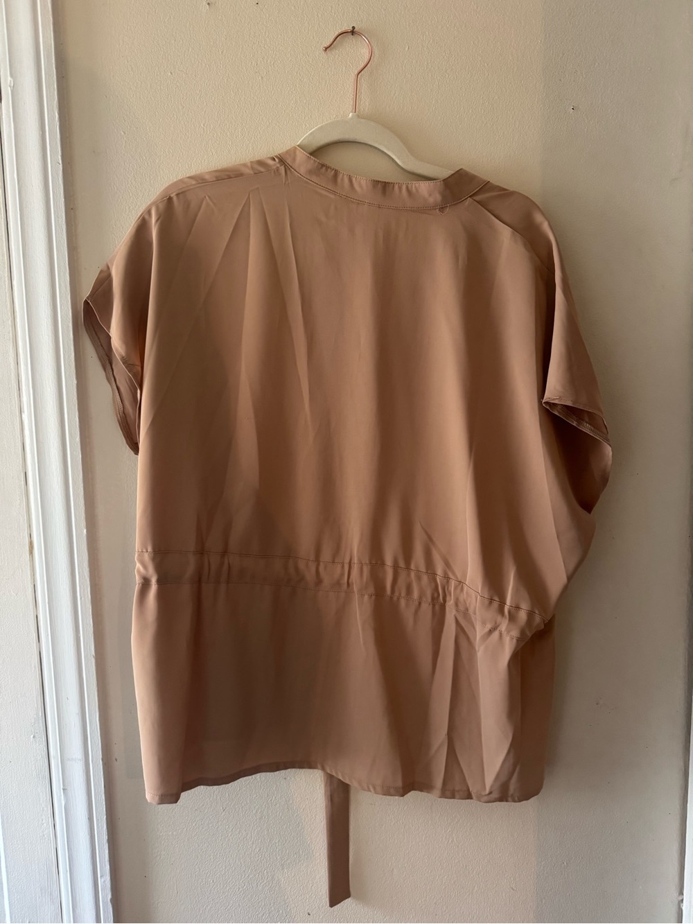 Women's Drawstring Button-Front Top - Beige - Picture 4 of 4